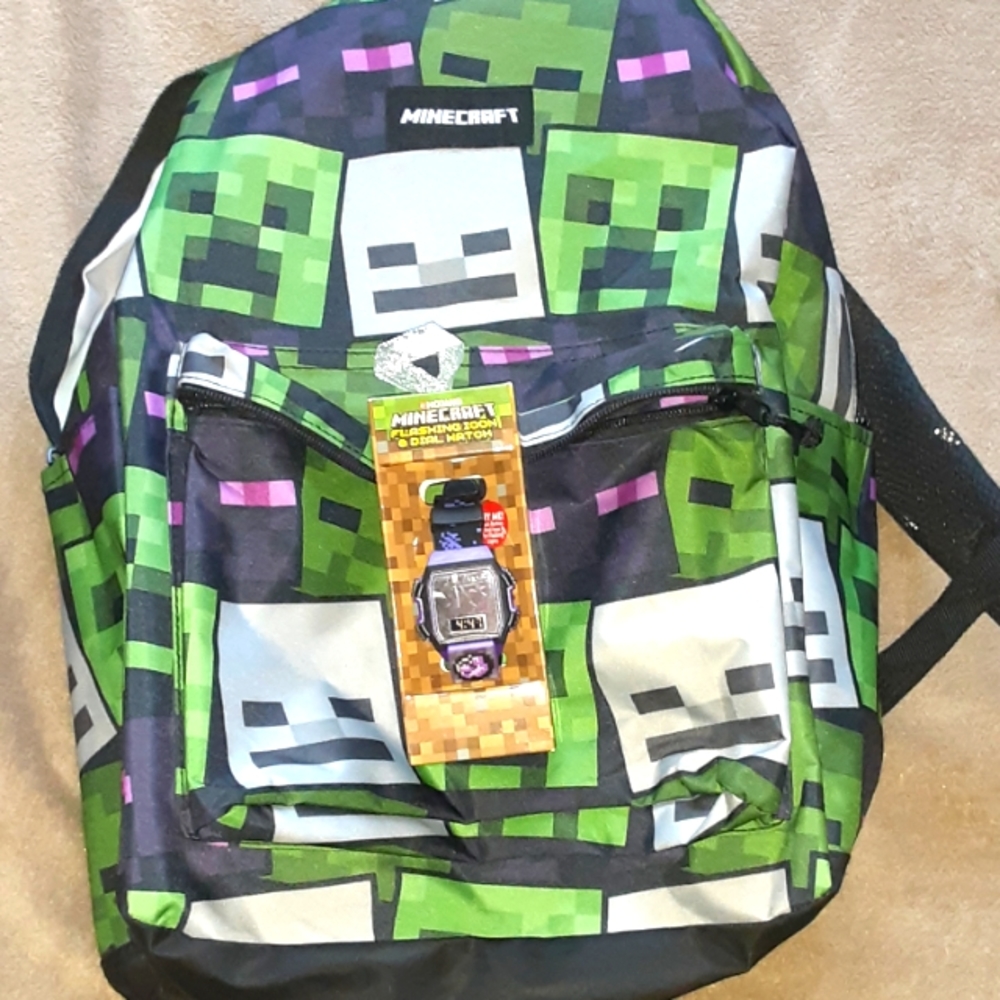 7 MNECRAFT BACKPACK,MINECRAFT TEE SHIRT,1 FLASHING WATCHES,2SHADES,PORTFOLIO BAG